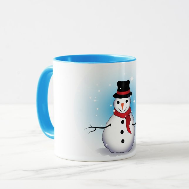 Funny Single Snowman with Soft Blue Tinge on WHITE Mug (Front Left)