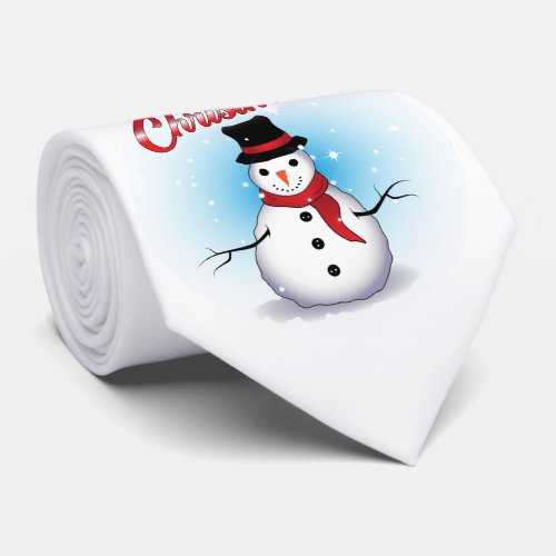 Funny Single Snowman with Soft Blue Tinge WHITE Tie