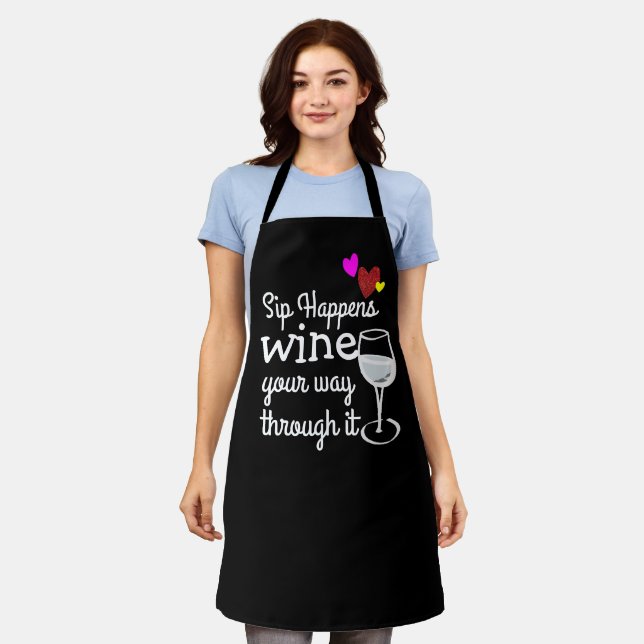 Funny Sip Happens Custom Sassy Personalized Apron (Worn)