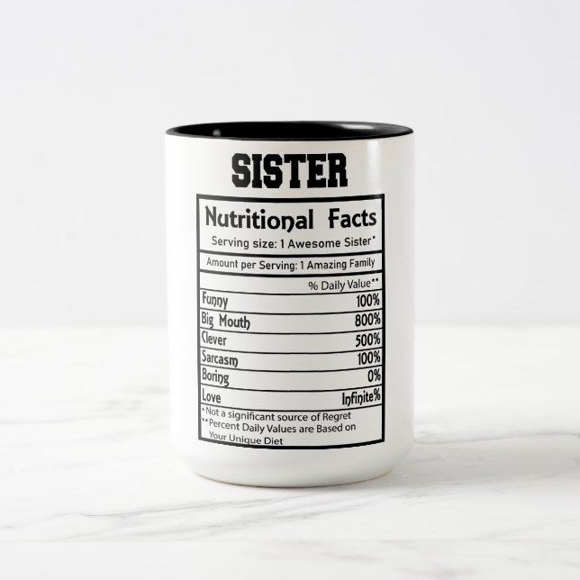 Funny Sister Nutrition Facts Two-Tone Coffee Mug (Center)