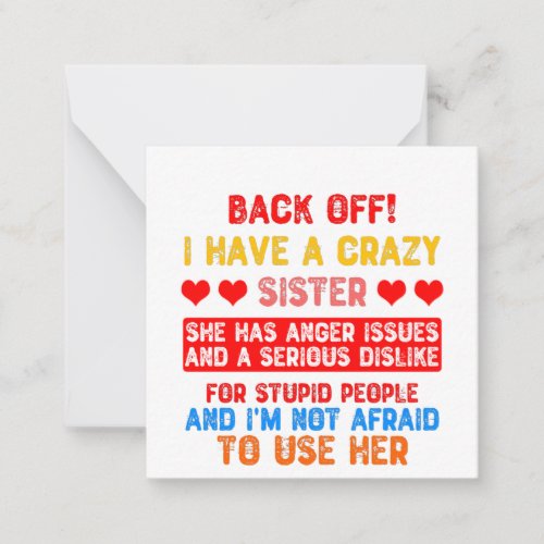 Funny Sister Saying Note Card