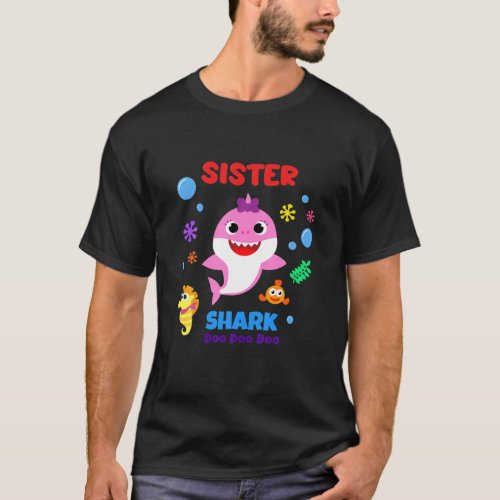 Funny Sister Shark Doo Doo Doo Sister Shark Birthd T_Shirt