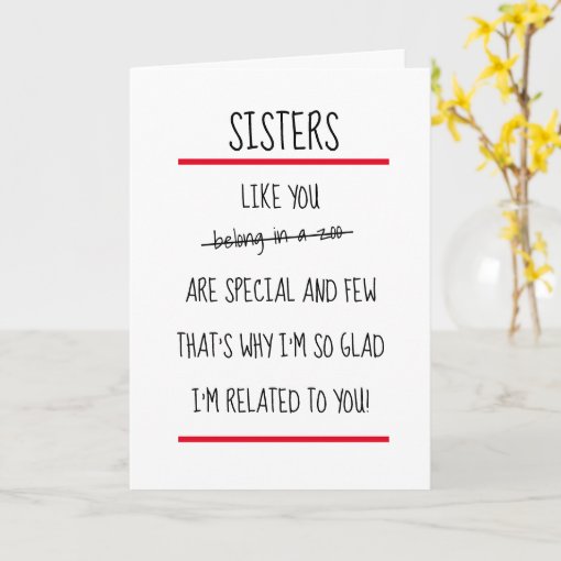 Funny Sisters Cheeky Verse Happy Birthday Card | Zazzle