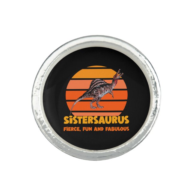 Funny Sistersaurus Dino Sister Humor Design Ring (Front)