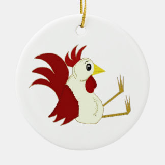 Funny Sitting Rooster Ceramic Ornament