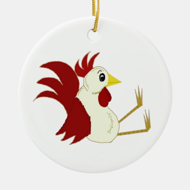 Funny Sitting Rooster Ceramic Ornament (Front)
