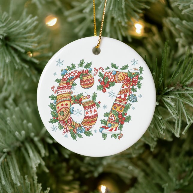 Funny Six Seven 67 Brainrot Meme 6 7 Christmas Ceramic Ornament (Tree)