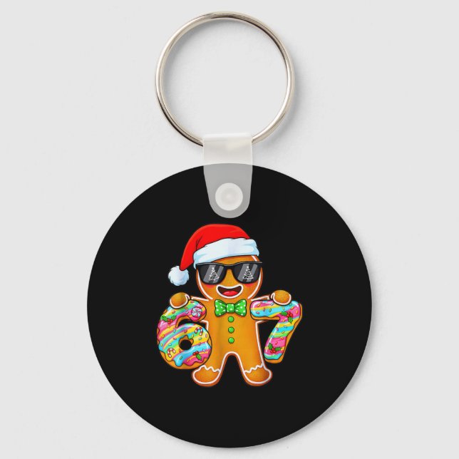 Funny Six Seven 67 Gingerbread Christmas Boys Xmas Keychain (Front)