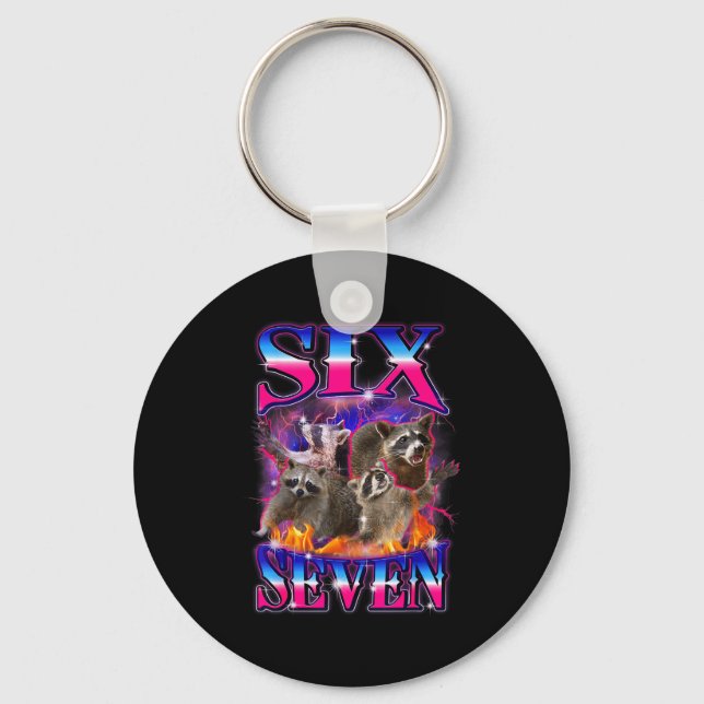 Funny Six Seven 67 Meme 67 Racoon Meme Bootleg Gra Keychain (Front)
