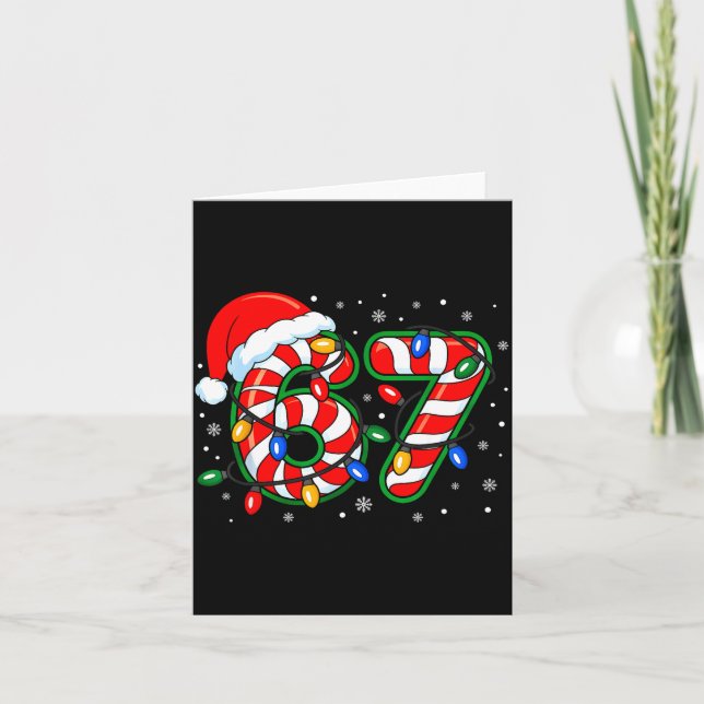 Funny Six Seven 67 Meme 6 7 Christmas Candy Cane B Card (Front)