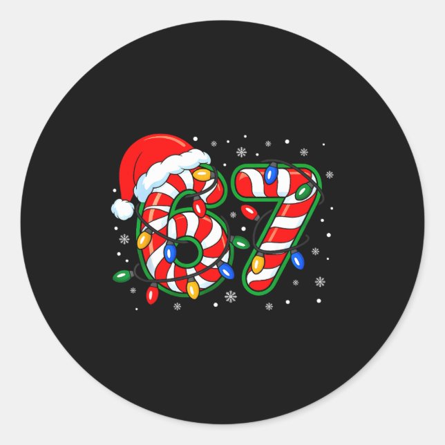 Funny Six Seven 67 Meme 6 7 Christmas Candy Cane B Classic Round Sticker (Front)