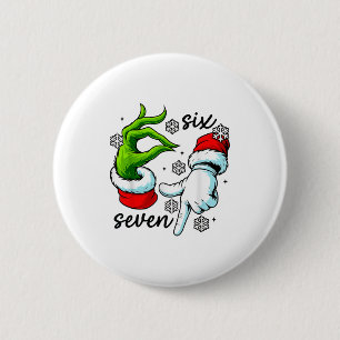 Funny Six Seven 67 Meme 6 7 Christmas Elf Hand Boy Button