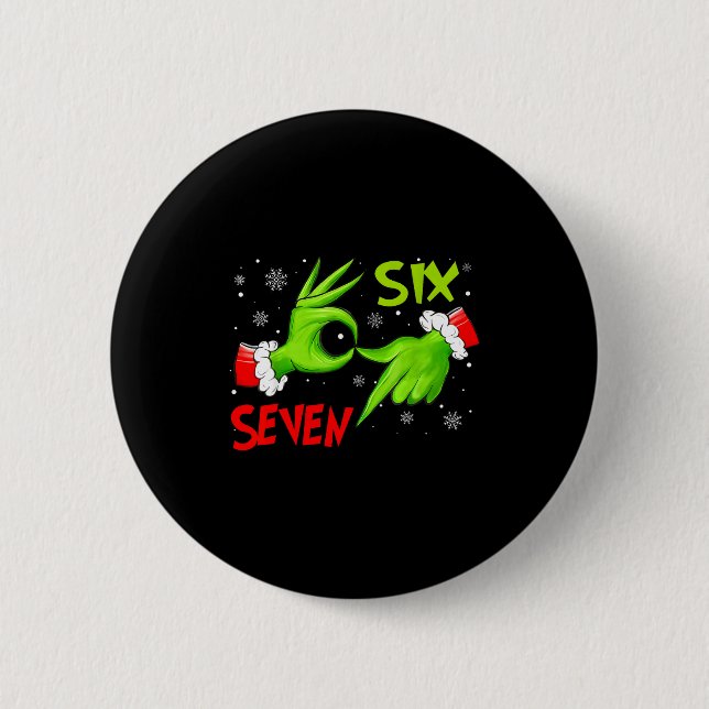 Funny Six Seven 67 Meme 6 7 Christmas Elf Hand Boy Button (Front)