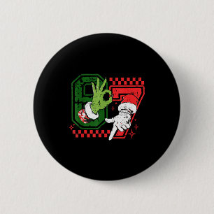 Funny Six Seven 67 Meme 6 7 Christmas Elf Hand Boy Button