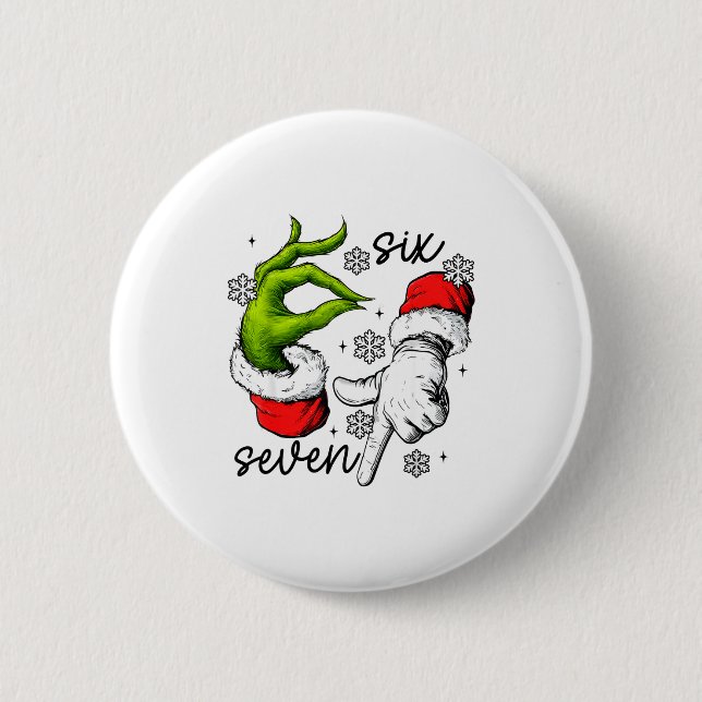 Funny Six Seven 67 Meme 6 7 Christmas Elf Hand Boy Button (Front)
