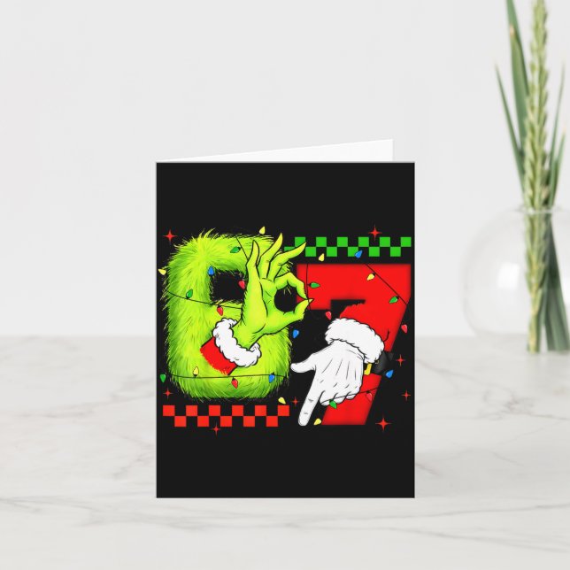 Funny Six Seven 67 Meme 6 7 Christmas Elf Hand Boy Card (Front)