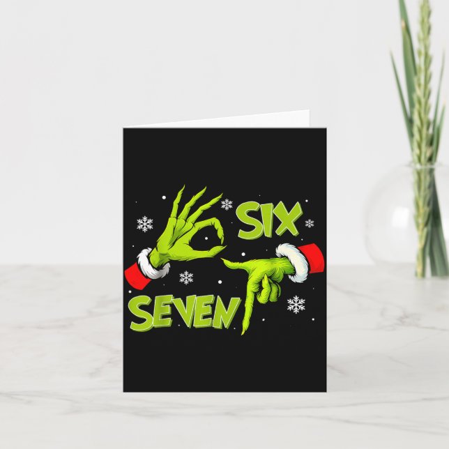 Funny Six Seven 67 Meme 6 7 Christmas Elf Hand Boy Card (Front)