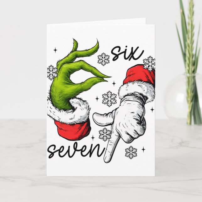 Funny Six Seven 67 Meme 6 7 Christmas Elf Hand Boy Card (Front)