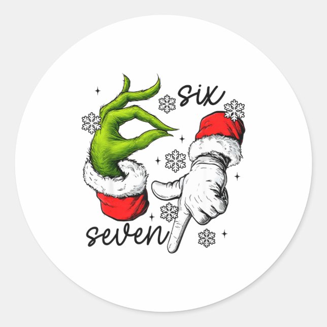 Funny Six Seven 67 Meme 6 7 Christmas Elf Hand Boy Classic Round Sticker (Front)
