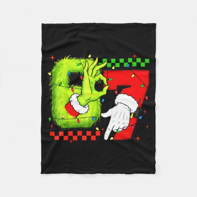 Funny Six Seven 67 Meme 6 7 Christmas Elf Hand Boy Fleece Blanket (Front)