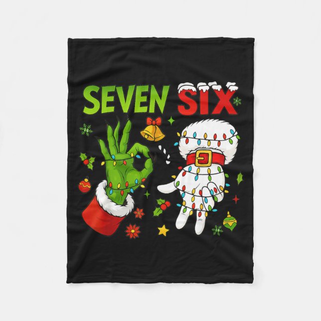 Funny Six Seven 67 Meme 6 7 Christmas Elf Hand Boy Fleece Blanket (Front)