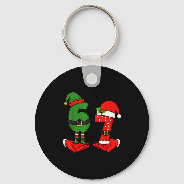 Funny Six Seven 67 Meme 6 7 Christmas Elf Hand Boy Keychain (Front)