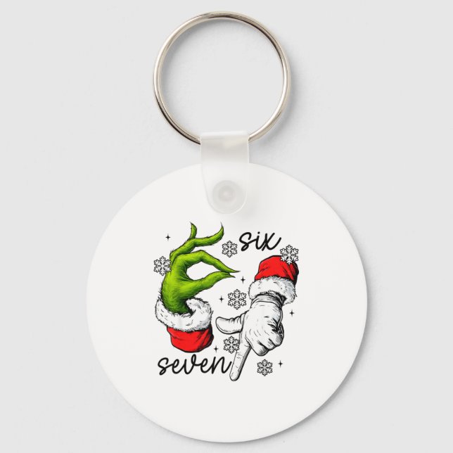 Funny Six Seven 67 Meme 6 7 Christmas Elf Hand Boy Keychain (Front)