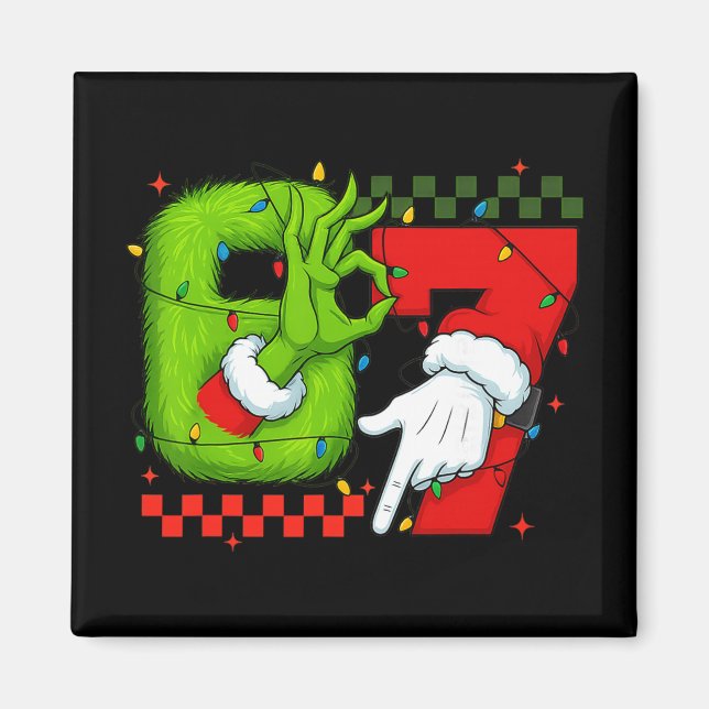 Funny Six Seven 67 Meme 6 7 Christmas Elf Hand Boy Magnet (Front)
