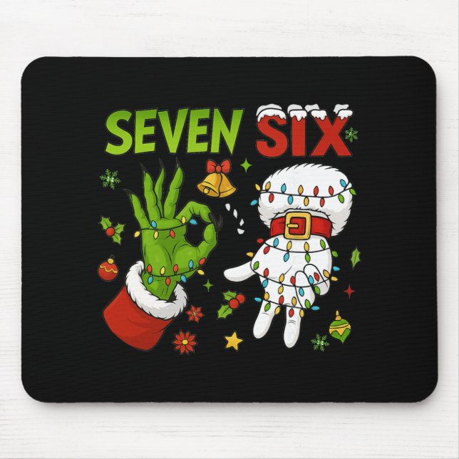 Funny Six Seven 67 Meme 6 7 Christmas Elf Hand Boy Mouse Pad (Front)