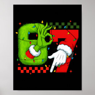 Funny Six Seven 67 Meme 6 7 Christmas Elf Hand Boy Poster