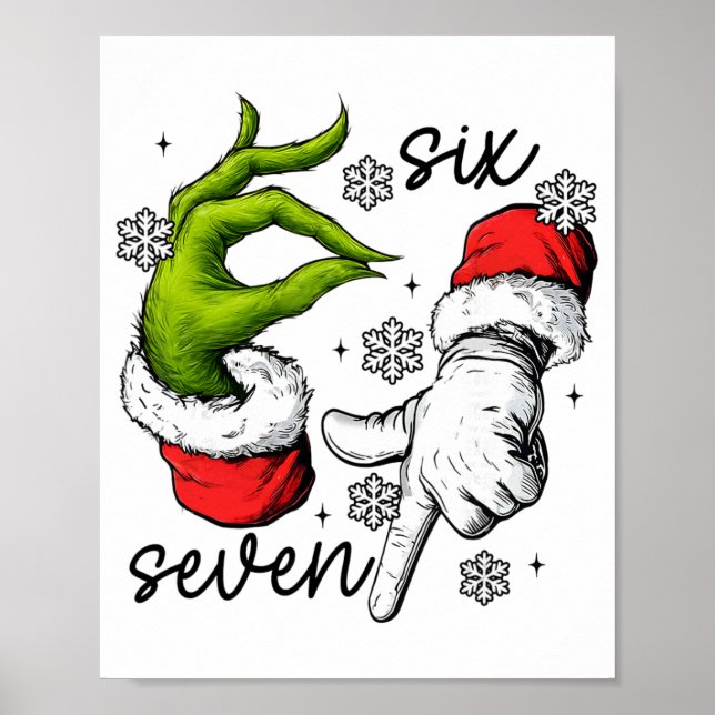 Funny Six Seven 67 Meme 6 7 Christmas Elf Hand Boy Poster (Front)
