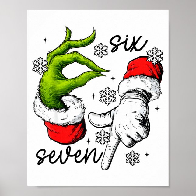 Funny Six Seven 67 Meme 6 7 Christmas Elf Hand Boy Poster (Front)