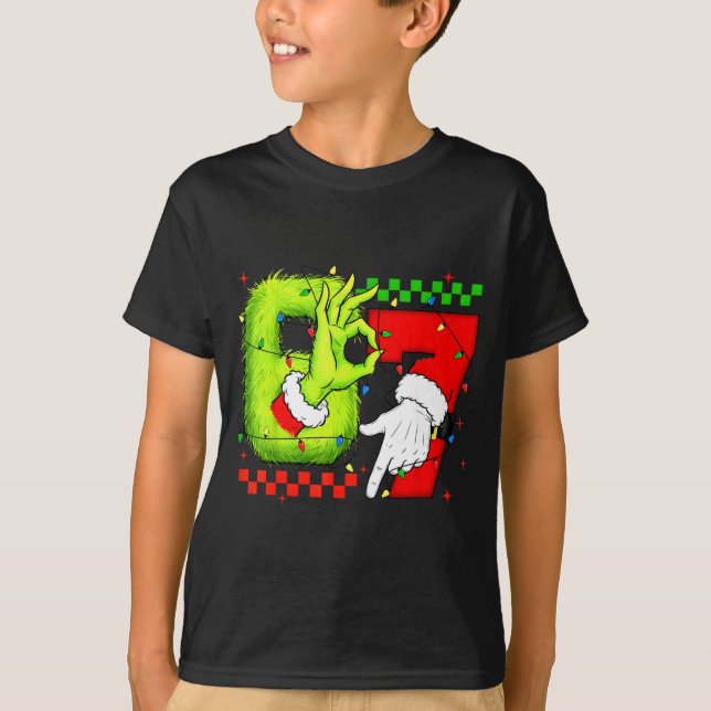 Funny Six Seven 67 Meme 6 7 Christmas Elf Hand Boy T-Shirt (Front)