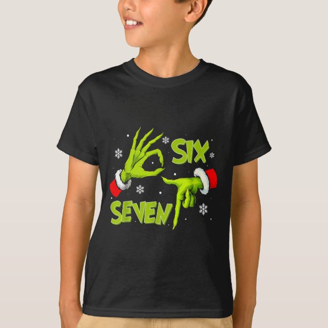 Funny Six Seven 67 Meme 6 7 Christmas Elf Hand Boy T-Shirt (Front)