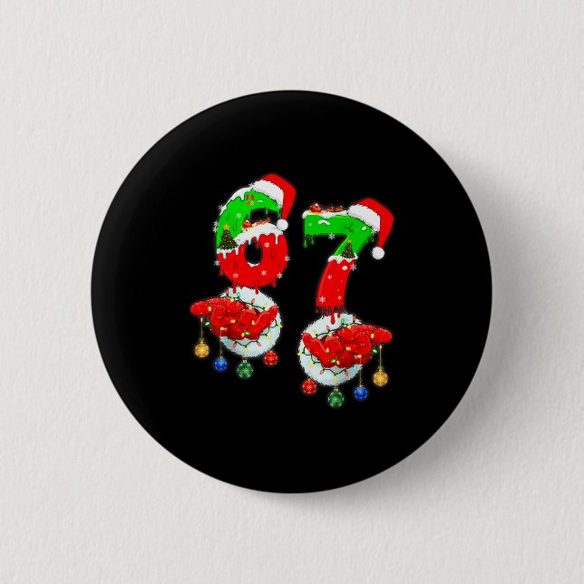 Funny Six Seven 67 Meme 6 7 Christmas Santa Hand B Button (Front)