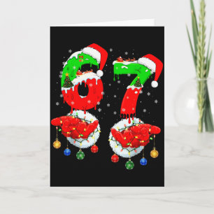 Funny Six Seven 67 Meme 6 7 Christmas Santa Hand B Card