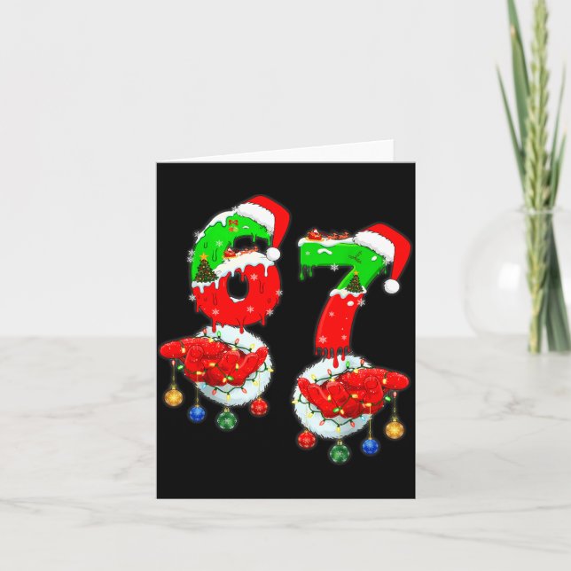 Funny Six Seven 67 Meme 6 7 Christmas Santa Hand B Card (Front)