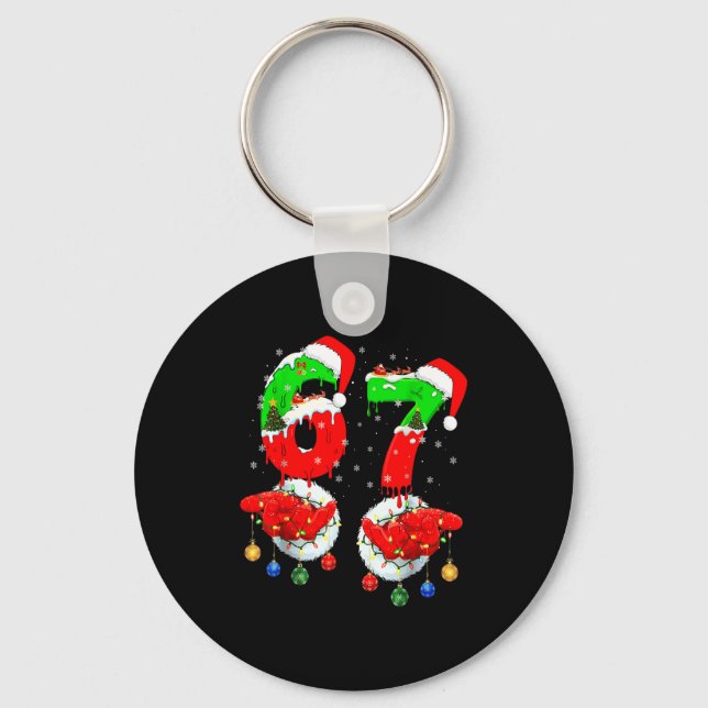 Funny Six Seven 67 Meme 6 7 Christmas Santa Hand B Keychain (Front)