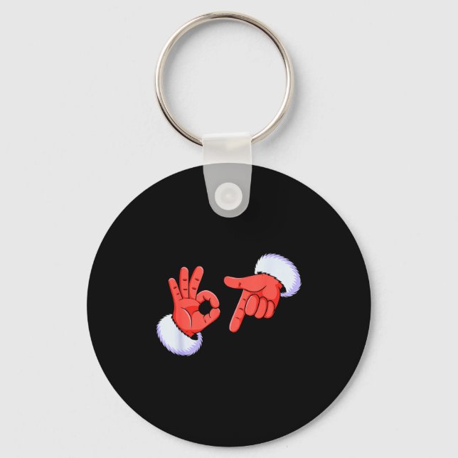 Funny Six Seven 67 Meme 6 7 Christmas Santa Hand B Keychain (Front)