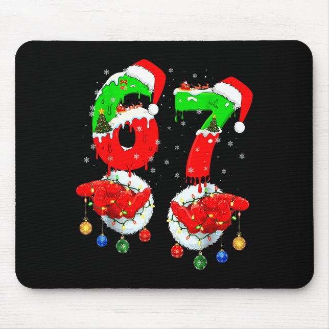 Funny Six Seven 67 Meme 6 7 Christmas Santa Hand B Mouse Pad (Front)