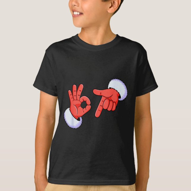 Funny Six Seven 67 Meme 6 7 Christmas Santa Hand B T-Shirt (Front)