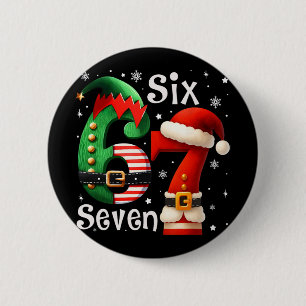 Funny Six Seven 67 Meme 6 7 Elf Santa Christmas Pa Button