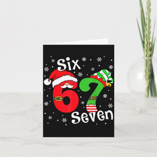 Funny Six Seven 67 Meme 6 7 Elf Santa Christmas Pa Card (Front)