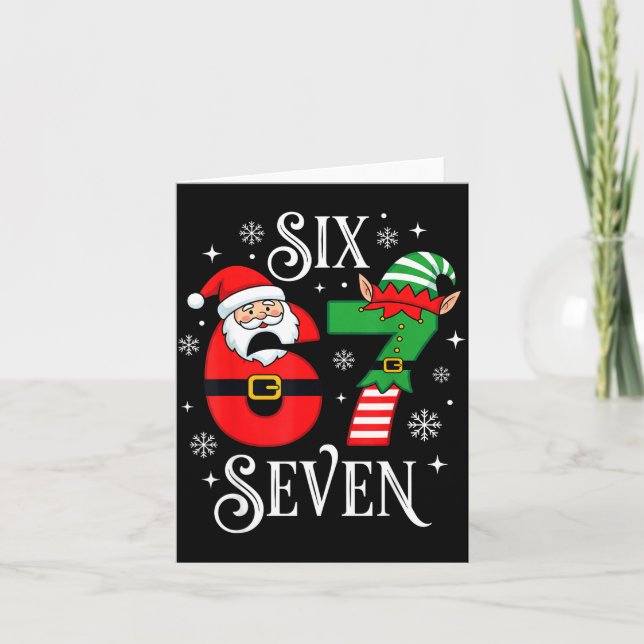 Funny Six Seven 67 Meme 6 7 Elf Santa Christmas Pa Card (Front)