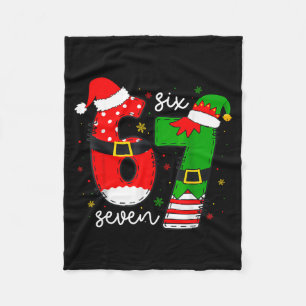 Funny Six Seven 67 Meme 6 7 Elf Santa Christmas Pa Fleece Blanket