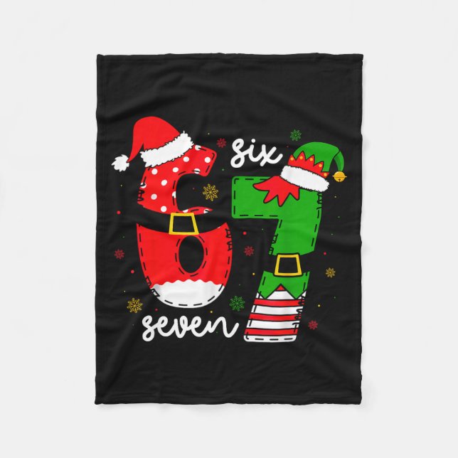 Funny Six Seven 67 Meme 6 7 Elf Santa Christmas Pa Fleece Blanket (Front)