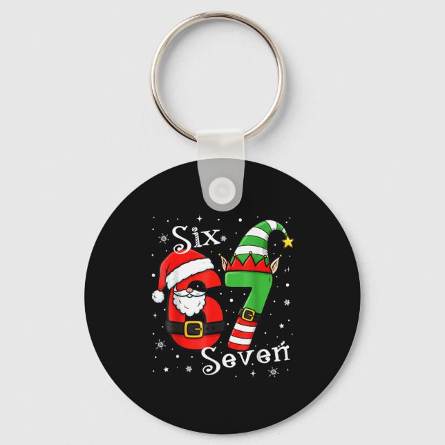 Funny Six Seven 67 Meme 6 7 Elf Santa Christmas Pa Keychain (Front)