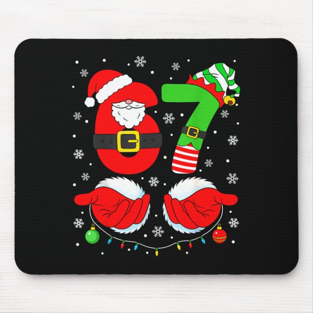 Funny Six Seven 67 Meme 6 7 Elf Santa Christmas Pa Mouse Pad (Front)