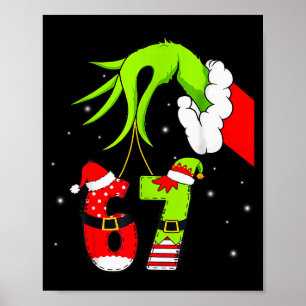 Funny Six Seven 67 Meme 6 7 Elf Santa Christmas Pa Poster