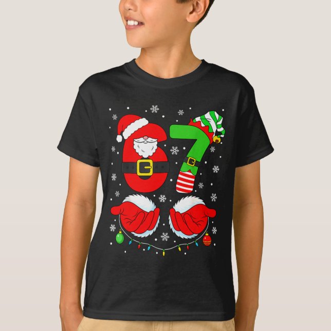 Funny Six Seven 67 Meme 6 7 Elf Santa Christmas Pa T-Shirt (Front)